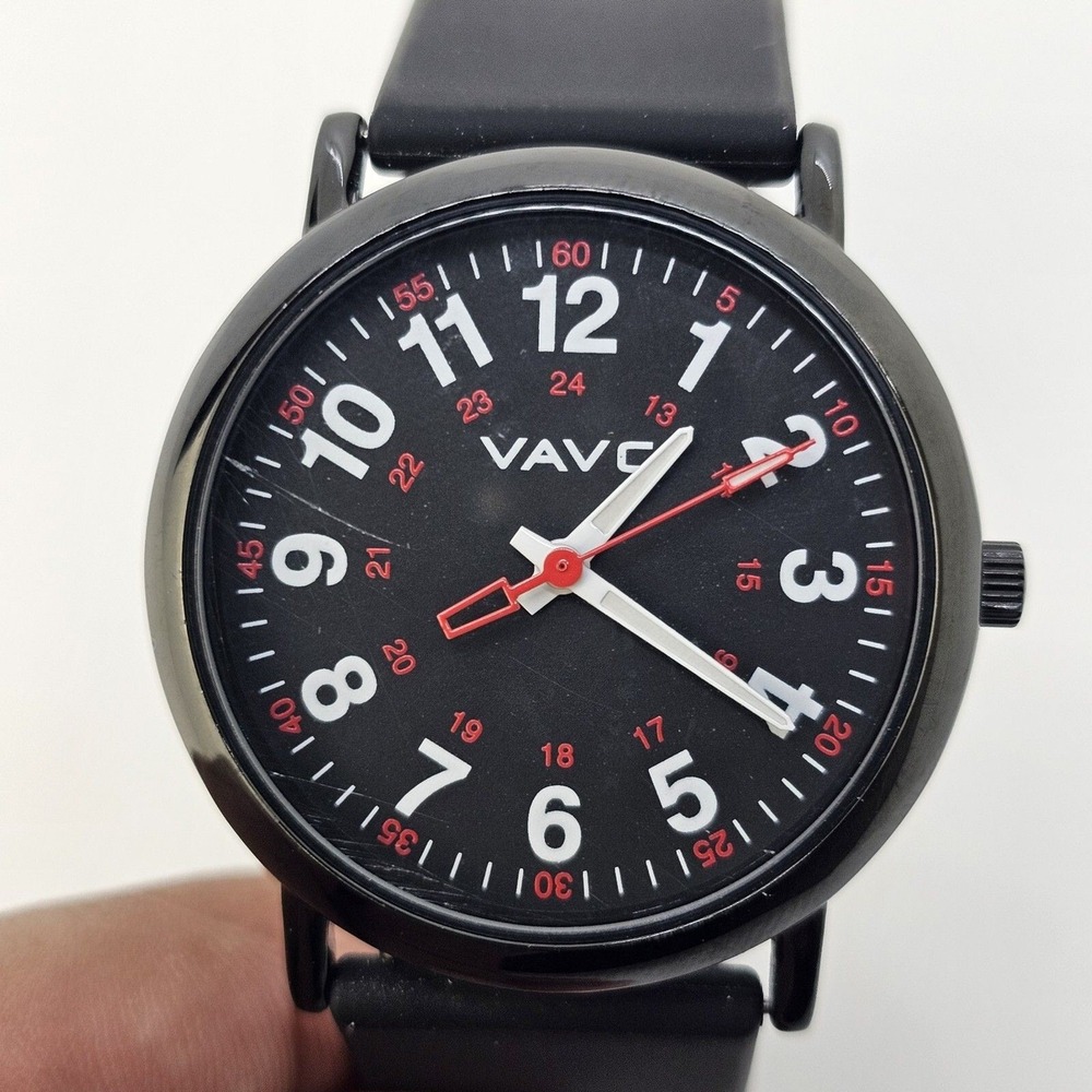 Men's Watch Easy Read Black Dial 38MM Black Case Plastic Bands New Battery